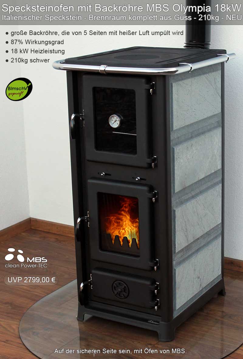 Speckstein-Ofen 18kW 210kg Kamin-Ofen Dauerbrand-Ofen Küchen-Herd mit